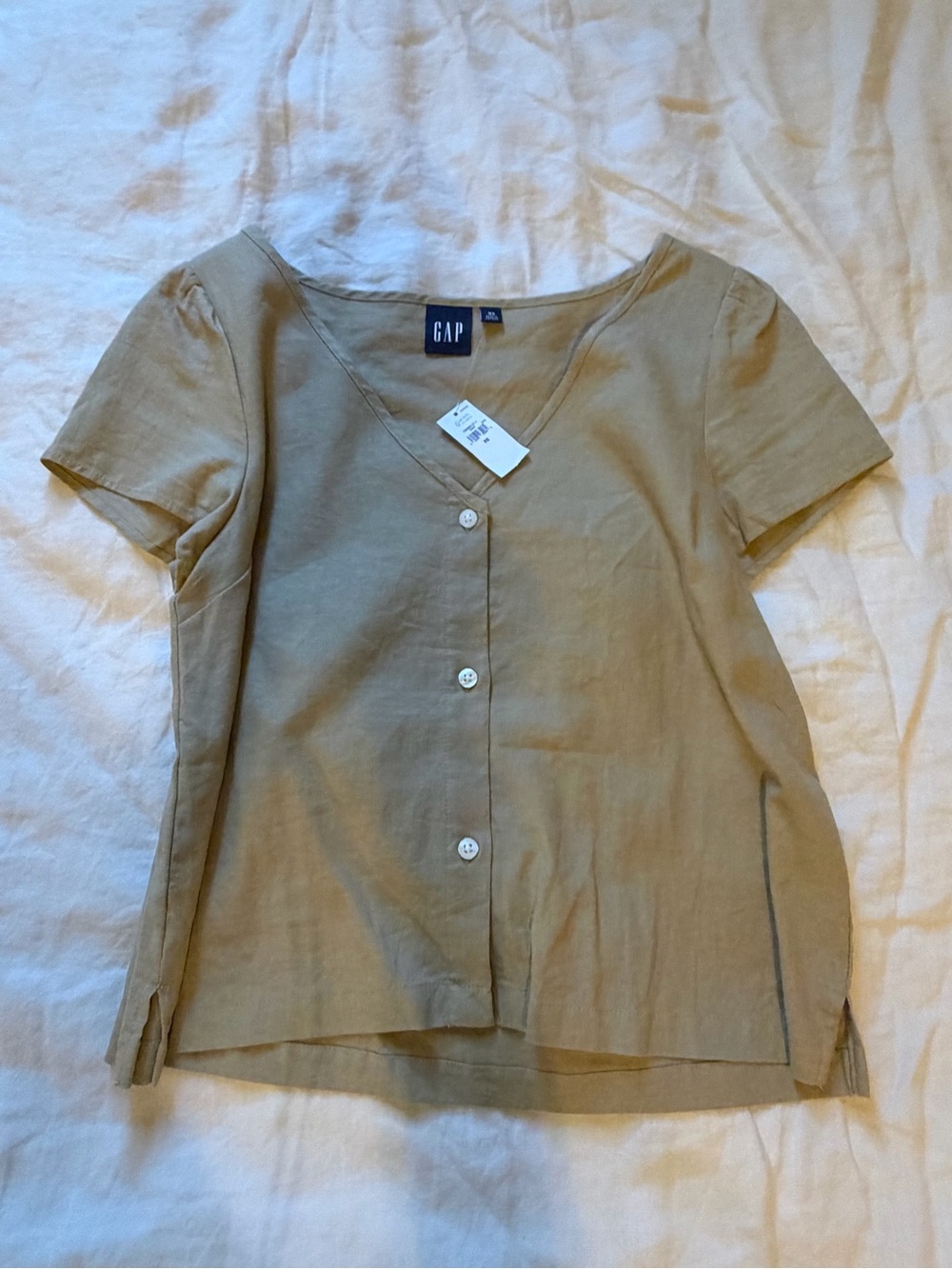 GAP Tan Button Front linen Top